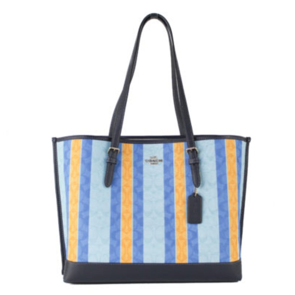 COACH  Striped Jacquard Canvas Fabric Mollie Shoulder Tote Handbag
